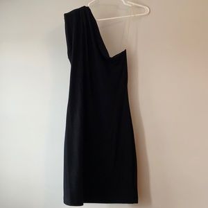 Black aqua L one shoulder stretch dress